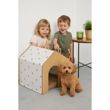 Feyza Design Hava Alan Demonte Ahşap Kedi ve Köpek Evi, Değiştirilebilir Kumaşlı, Gri