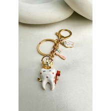 Modex Altın Rengi Fırça Detay Diş Çanta Aksesuarı Anahtarlık