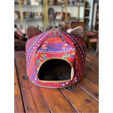Feyza Design Renkli ve Şık Kilim Desenli Kedi Evi, 39X39X30CM, Konforlu ve Sevimli Alan