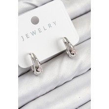 Tegan Pirinç Zirkon Taş Desenli Model Gümüş Renk Kadın Küpe TG27BKP11067