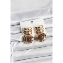 Tegan Pirinç Gold Kahverengi Renk Vintage Kadın Küpe TG27BKP11434