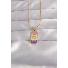 Tegan 316L Çelik Gold Renk Karışık Mineli Ay Figür Tarot Kolye TG27BKO9036