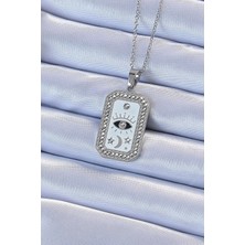 Tegan 316L Çelik Zincir Gümüş Renk Mineli Zirkon Taşlı Göz Figür Tarot Kolye TG27BKO9216