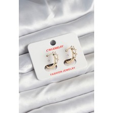 Tegan Pirinç Gold Renk Kalpli Zirkon Taşlı Kadın Küpe TG27BKP11246