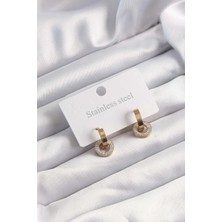 Tegan 316L Çelik Altın Renk Zirkon Taşlı Halka Model Küpe TG27BKP9499