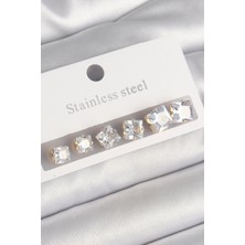 Tegan 316L Çelik Gold Renk Kare Zirkon Taş Model Kadın Küpe Seti TG27BKP10304