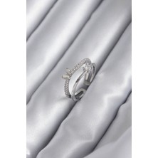 Tegan Pirinç Gümüş Renk Zirkon Taşlı Kelebek Model Kadın Yüzük TG27BYK3851