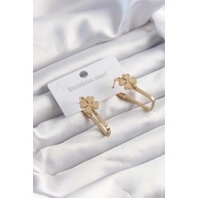 Tegan 316L Çelik Altın Renk Geometrik Yonca Model Küpe TG27BKP9495