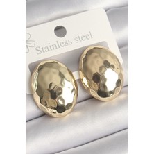 Tegan Pirinç Gold Renk Işlemeli Bombe Oval Model Kadın Küpe TG27BKP10255