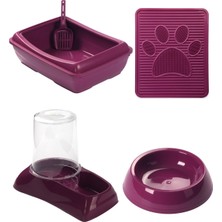 Feyza Design 4'lü Kedi Seti: Tuvalet, Suluk, Mama Kabı ve Paspas, Ekonomik Paket