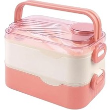 Starseven Vagonlife Bento 1350ML Lunchbox 2 Katlı 3 Bölmeli ve Sosluklu Çelik Sefer Tası Yemek Kutusu Çatal K