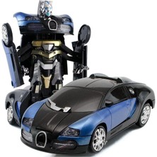 Scowetto Transformers Mavi Robota Dönüşebilen Bugatti Araba Işıklı Sesli Müzikli Kendi Kendine Gezen 20 cm