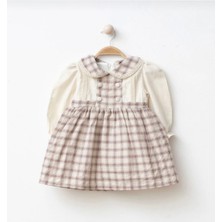 Mutlu Bebe Düğme Detaylı Kareli Kız Bebe Elbise