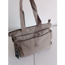 Lagül Aksesuar Kadın Büyük Boy Sand Renk 5 Bölmeli Suya Dayanıklı Paraşüt Kumaş Çapraz ve Omuz Askılı Çanta