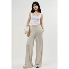 Hiccup Kadın Busem Lastikli Bel Düz Paça Pantolon Taş Doğal