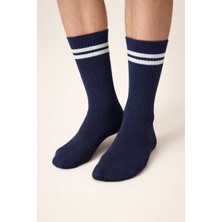 Erkek Çift Şeritli Soket Çorap Lacivert