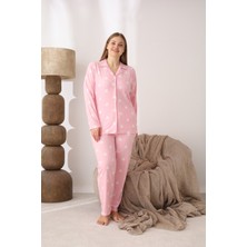 Seboteks Boydan Düğmeli Kalp Desenli Süet Kumaş Büyük Beden Kadın Pijama Takımı 555