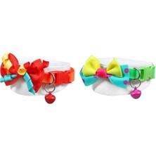 Feyza Design Ayarlı Neon Kumaş Papyonlu Kedi ve Köpek Boyun Tasması Çift Seti