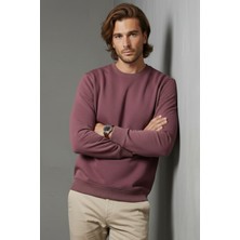 Unisex Kışlık Mürdüm Rengi Üç Iplik Şardonlu Kalın Bisiklet Yaka Sweatshirt