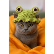 Feyza Design Yeşil Kurbağa Gözlü Kedi Şapkası, Sevimli ve Rahat Tasarım