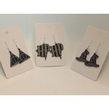 ADA 3D Harry Potter Temalı 3'lü Küpe Seti - Ölüm Yadigarları ve Seçmen Şapka Tasarımlı Aksesuar