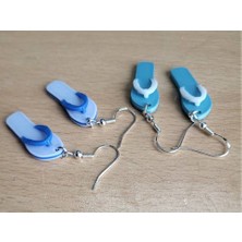 ADA 3D Yazlık Parmak Arası Terlik (Flip Flop) Küpe Çifti - Mavi ve Beyaz Renkli Eğlenceli Tasarım Aksesuar