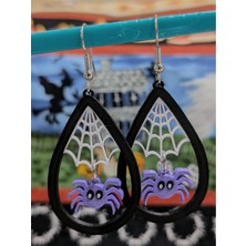 ADA 3D Örümcek Ağı ve Mor Örümcek Küpe Çifti - Gotik Estetik Tasarımlı Ilginç Aksesuar