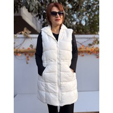 Denizege Butik Içi Kürklü Kapüşonlu Yelek Beyaz