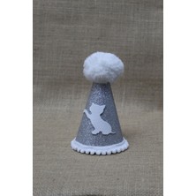 Feyza Design Sevimli Kedi Doğum Günü Partisi Şapkası, Gümüş Eva, Lastikli, Çap 7,5, Boy 13 cm