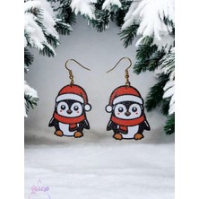 ADA 3D Noel Şapkalı Penguen Yılbaşı Küpe Çifti - Sevimli Hayvan Temalı Neşeli Kış Aksesuarı