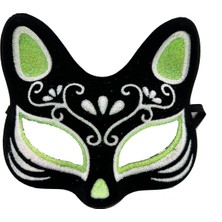Feyza Design Siyah Süet Kaplama Gümüş Yeşil Simli Kedi Maskesi Şık ve Eğlenceli Tasarım