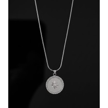 Çelik Gümüş Zincir Kutup Yıldızı Zirkon Taşlı Kolye