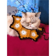 Feyza Design El Yapımı Kedi Köpek Yaka Kahve ve Hardal Renkli Önlük