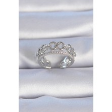 Tegan Pirinç Gümüş Renk Zirkon Taşlı Inci Detay Kadın Yüzük TG27BYK3337