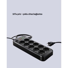 Mbb E-Ticaret Termal Akım Korumalı 10’lu Grup Priz USB Type-C Hızlı Şarj 2500W 2m Kablo