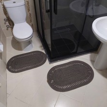 Mtg Jüt Tasarım El Emeği Doğal Jüt Kordon Halattan Desenli Oval Küçük Paspas/Lavabo Önü/Klozet Önü Paspası