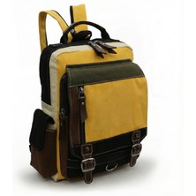 Cappadocia Vintage 4012 Yeşil Sarı Günlük Postacı Küçük Sırt Çapraz Omuz Askılı 14 Inç Laptop Pamuk Gabardin Çantası