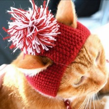 Feyza Design Kırmızı Ponpon Yeni Yıl Için Sevimli Kedi ve Köpek Şapkası