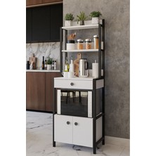 Dulgera Beyaz Çekmeceli 2 Kapaklı Çok Amaçlı Dolap Mutfak Bangosu Mikrodalga Fırın Mini Fırın Dolabı