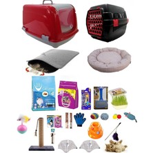 Feyza Design Ultra Mega 25 Parça Kedi Tuvaleti ve Ihtiyaçlar Seti Kırmızı