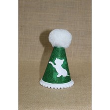 Feyza Design Yeşil Eva Kedi Doğum Günü Parti Şapkası, Lastikli, Çap 7,5 Cm, Boy 13 cm