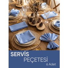 Piyes Home Mavi Renk Pamuk Saten Servis Peçetesi Sunum Peçetesi Amerikan Servis 6'lı Kumaş Peçete – 45X45 cm