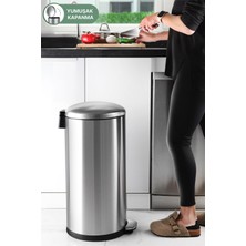 Özbience Paslanmaz Çelik Bombe Kapaklı Çöp Kovası 40 Litre, Şık ve Pratik Tasarım