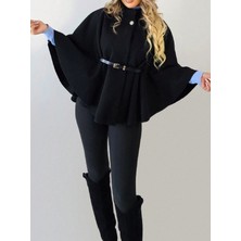 Mbb E-Ticaret Hakim Yaka Kemer Detaylı Siyah Kemer Secenekli Kaşe Panço Kahve Rengi Kemer