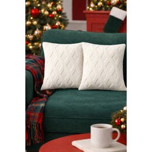 Halımax Dream Peluş Kabartmalı Dekoratif Kırlent Kılıfı Krem 43X43CM 2'li Yıkanabilir Tasarım Kılıf