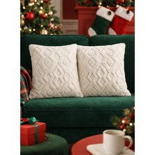 Halımax Dream Peluş Kabartmalı Dekoratif Kırlent Kılıfı Krem 43X43CM 2'li Yıkanabilir Tasarım Kılıf