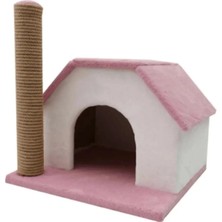 Feyza Design Pudra Pembe Tek Katlı Kedi Evi ve Tırmalama Tahtası 50 cm Ahşap Kullanım Alanı