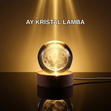 Mbb E-Ticaret 3D Lazer Işlemeli Ay Küresi Ahşap Standlı USB Bağlantılı Dekoratif Lamba