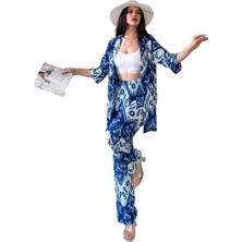 Alt Üst Takım Kimono- Desenli-Mavi