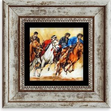 Mbb E-Ticaret Koşan Atlar Yağlı Boya Çerçeveli Taş Tablo